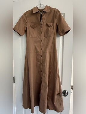Shoshanna Camel Button-Front Midi Shirt Dress